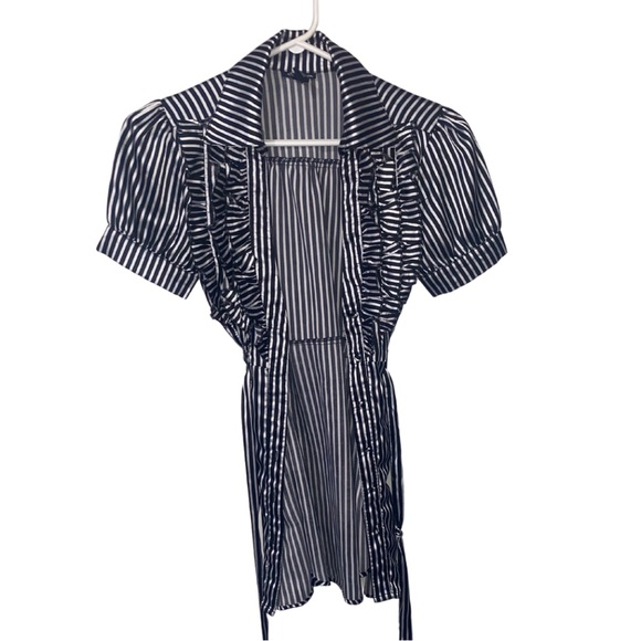 Black & White Striped Ruffle Dress with Belt - Size S - Picture 1 of 8